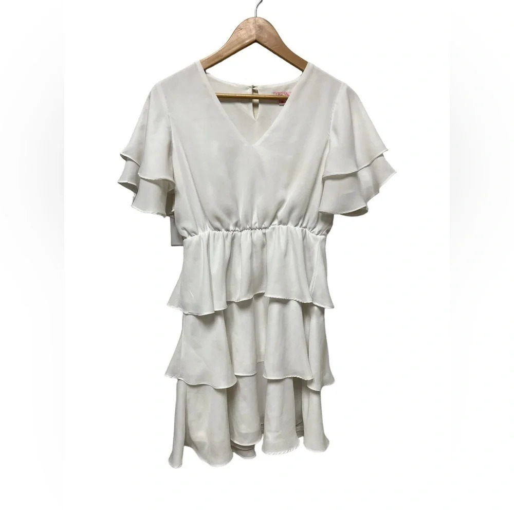 Pink Lily white ruffled short sleeve mini dress
